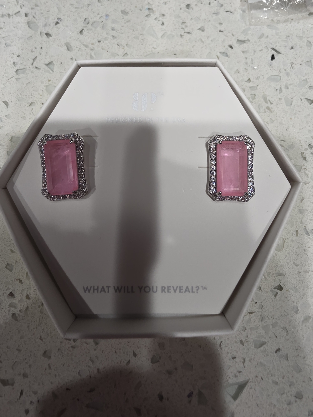 Pink Rectangular Crystal  Stud Earrings - BP
